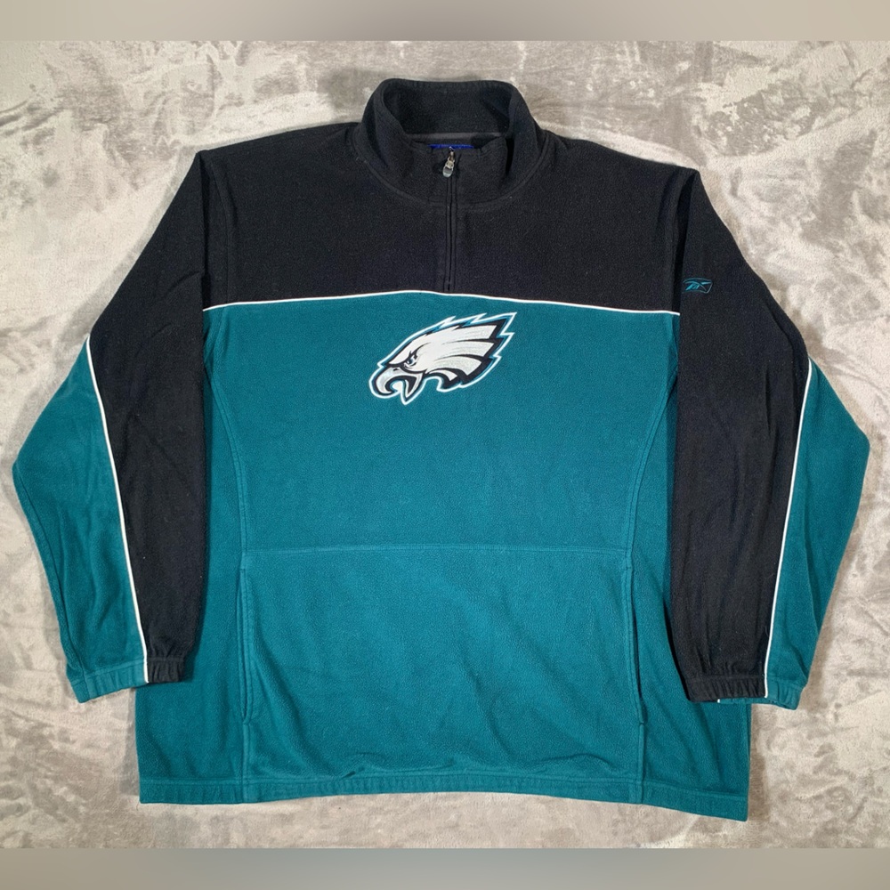 Reebok Fleece Jacket Mens 3XL Green‎ 1/4 Zip NFL Philadelphia Eagles Pullover